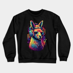 Llama Rocking Out with Multihued Soundwaves Crewneck Sweatshirt